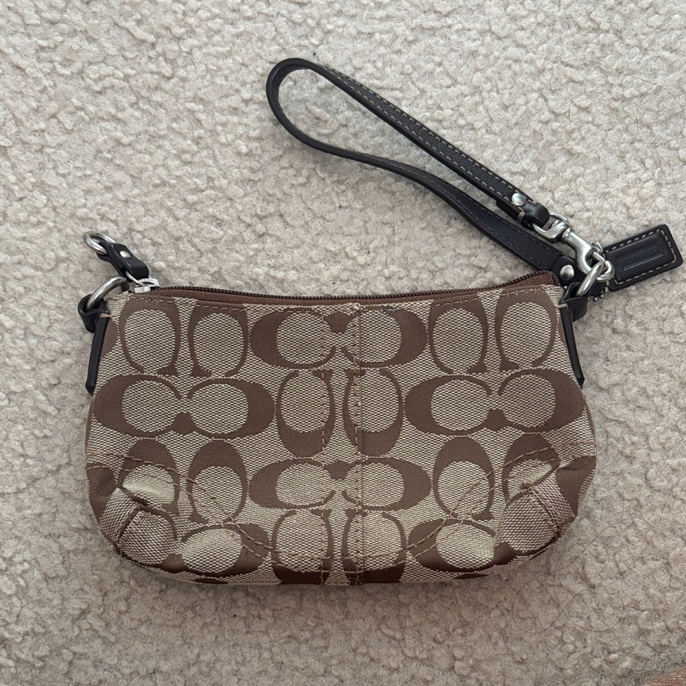 Coach Signature Brown and Tan Wristlet
